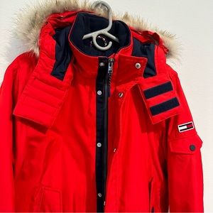 Brand New Tommy Hilfiger Jeans Red Jacket with Fur Hood